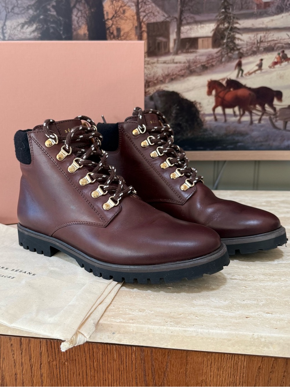 Sezane Raphael Brown Leather Boots - Size 8 / EU 39